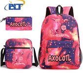 Axolotl printed kids school bag 3-piece set student backpack shoulder bag pencil case set children's school gift
