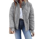 Chaqueta acolchada de manga larga para mujer, abrigo informal de Primavera y otoño, Cuello de pie, con bolsillos