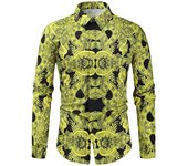 Insignia nacional de los hombres camisa estilo étnico, Slim Fit Classic Tops, manga larga, cuello alto, ropa casual, vestido