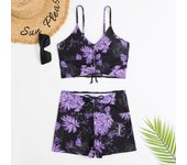 Bikini de cintura alta para mujer, bañador con Push-Up, traje de baño con estampado Floral, bóxer, ropa de baño 2025