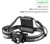 Nextorch MyStar R Focused/Flood Dual-light Headlamp, 760 Lumens 220m Beam Range, Power by 3000mAh Rechargeable or 3xAA Battery, 360° Rotational Focus Ring, OSRAM P9 LED, Multi-Angle Lighting, Reddot Award Winner