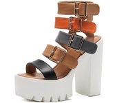 Gdgydh Gothic Women Block Heeled Sandals Platform Heels Summer Fashion Ankle Buckle Strap