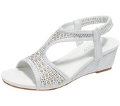 Sandalia Roman fashion women's fairy style new mid heel elastic rhinestone wedge sandals