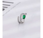 Golor - Women's Serpentine Silver Earrings, Green Eyes, Personalized, Non Perforated, Cartilage Fake Ear Clip, Party Jewelry,