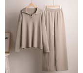 Autumn/Winter Sweater Knitted Hoodie Wide Leg Pants Two Piece Set