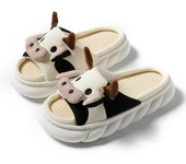 Cute Women Cow Linen Home Slippers Men Four Seasons Indoor Flip Flops Female Indoor Floor Shoes Adult Comfortable Cartoon Slides