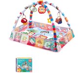 Baby Gym 9 in 1 Baby Gym Ball Pit and Interactive Gym Play Mat with 5 Removable Hanging Music Toys Learning Play Mat with Music Gym Mat Montessori Cognitive Toys