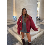 Chaqueta de cuero con cremallera para mujer, abrigo recortado de manga larga con solapa, color rojo vino, Vintage, moda de otoño