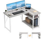 Escritorio Esquinero Pequeño en L de 110x80 cm con Almacenamiento, Escritorio de Esquina con Estante Reversible, Estable Mesa Ordenador en L para Oficina, Estudio o Secretaría, Marrón
