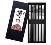Palillos de Acero Inoxidable, 5 Pares Palillos de Metal Reutilizables Palillos Japoneses Aptos para Lavavajillas, Palillos Chinos Chopsticks Jego de Regalo(Plata)
