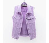 Women's sleeveless denim jacket, ve worn, caramel color