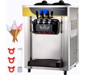 SucceBuy Commercial Ice Cream Maker 22-30L/H 2200W Soft Serve Machine 2x6L Hopper 2L Cylinder LCD Panel, Frozen Yogurt Maker for Restaurant Snack Bar, Silver