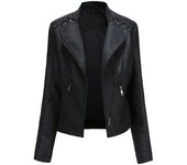 Chaqueta de Mujer de Cuero Sintético Estilo Varsity Moto Biker Bomber Ligera Casual Outerwear Short Coats con Cierre de Cremallera y Forro de Poliéster Adecuada para Otoño e Invierno