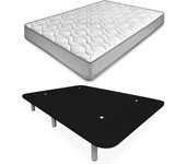 Colchón Carla Reversible + Base Tapizada Extra Reforzada con 6 Patas Cilíndricas Metálicas Roscadas, 135 x 190, Negro