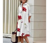 Elegant autumn shirt to fashionable loose long sleeved office women's green and red lapel dress