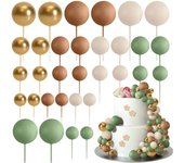 32pcs Sage Green Brown Topper Gold Foam Balls DIY Insert Decoration for Baby Shower Birthday Party Cake Decorationion