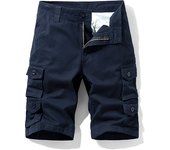 Men's Summer 100% Cotton Casual Cargo Shorts Fashion Solid Color Multiple Pockets Loose Short Pants Fit Elastic Waist Shorts Men