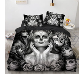 Skull Duvet Cover Red Rose Skeleton Queen Floral Skeleton Traditional Mexican Halloween Double Queen King Polyester Qulit Cover