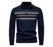 Autumn and Winter Men's Sweater Half Zip Knitted Sweater Casual Striped Men's Tops