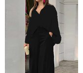 Spring Autumn Print Pant Sets Women Fashion Temperament Casual Loose Two Piece Set Flared Sleeve Shirts Wide Leg Pants Lady Suit