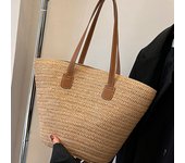 Straw Woven Bag Women's Large Capacity2025New Style Vacation Beach Woven Bucket Bag Seaside Tote Bag