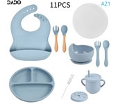 Bebé Silicona Alimentación Platos Comer Ventosa Plato Dividido Tazón Cuchara Tenedor Niño Niña Vajilla Set con Tapa Cubierta Kit