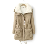 Winter coat, cotton jacket, medium length, thin waist, scarf jacket, thick women's coat