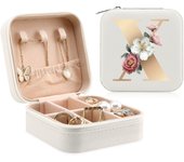 Initial Printing Jewelry Case Jewelry Storage Box Travel Accessories for Women Can Hold Rings Earrings Necklaces Gifts for Girls