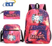 Axolotl printed kids school bag 3-piece set student backpack shoulder bag pencil case set children's school gift