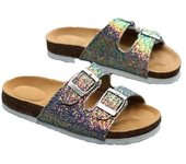 Women Flip-flop Sequin Flat Sandal Plus Size Randi Shoes Blink Soft Wood Bottom PU Surface green white black 44 43 42 41 40