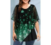 Plus Size Blouse Cloak Loose Casual ral Print Ruffle Batwing Cape Sleeve Tee Medium Stretch Women Shirt Top