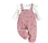 Otoño e invierno las niñas de manga larga camisa de fondo impreso de pana espalda pantalones de dos piezas conjunto