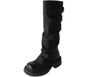 Botas delgadas retro botas plisadas versátiles botas de tacón alto de suela gruesa