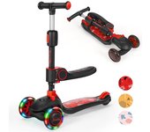 para Niños 2 Años con Asiento, Scooter 3 Ruedas LED Parpadeantes, Patinete Niños Plegable con Altura Ajustable de 2 a 8 años, Carga Máxima de 50 kg