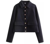 Women's Aviator Black Jacket Wool & Blends Coats Cropped Bomber Jacket Autumn Winter Demi-season Crop Jacket Outerwears