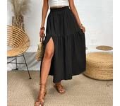 Nueva falda de mujer, falda Midi bohemia a la moda, cintura alta, falda lisa con volantes, faldas informales con abertura lateral para la playa, falda de 3 colores