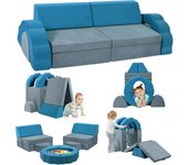 Sofá infantil modular, sofá infantil, muebles de dormitorio y sala de juegos para niños pequeños, espuma convertible (juego de 10 unidades, rosa-beige)