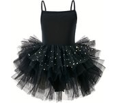 1pc Girls' Sleeveless Tutu Dress, Polyester Knit Ballet Skirt with Sparkling Tulle, Basic Style, Mid-Length, Tiered Hem, Stretch Fit, All-Season Casual Dance