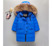 Winter children's down jacket, boys' warm leather hooded long jacket, 2-12 year old children's jacket