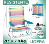 Pack 2 Sillas Playa Plegables | Ligera Portátil | Baja y Reclinable de 4 Posiciones | para Camping, Piscina, Terraza o Jardín Aguamarina