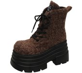 Women's Chunky Mid-calf Boots Autumn Leather Hidden Heels Sneakers Winter Waterproof Boots 10CM Heels Platform Motorcycle Boots
