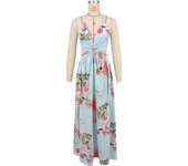 Women's Floral Print Chain Decor Split Thigh Tie Back Cami Dress, Casual Ring Linked Halter Backless Maxi Dress for Beach Holiday Vacation, Dresses for Women, Ladies Summer Clothes