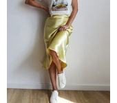 2025 Summer Chic Office Satin Midi Skirt Women Fashion Korean Casual High Waist Elegant Slim Long Skirt Chic Female Office Lady