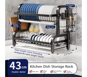 Dish Drying Rack 2-Tier Compact Kitchen Dish Rack Drainboard Set Large Rust-Proof Dish Drainer with Utensil Holder