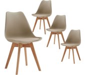 Pack de 6 Sillas de Comedor con Patas de Madera Maciza de Haya, Sillas de Cocina de Diseño Nórdico Sillas de Oficina de Madera con Asiento Acolchado, Blanco