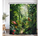 Garden Natural Scenery Shower Curtain Green Vine Flower Foral Plant Landscape Bathroom Decor Modern Polyester Bathtub Curtain