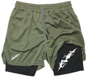 Graphic Print 2 in 1 Athletic Performance Shorts for Men Gym Workout Running Shorts with Phone Pocket Towel Loop Activewear