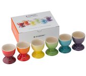 Plain Colourful Set of 6 Egg Cups with Base, Colourful Egg Holder, Breakfast Accessories, Stoneware Tableware, Egg Stand