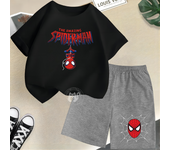 Cool Spider Man Fun Print Summer Cotton T-shirt+Shorts Boys and Girls 2-12 Year Old Round Neck Casual Children's Baby Casual Set
