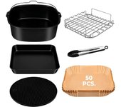 Kit de 6 Accesorios Jonzzy para Freidora sin Aceite COSORI 5,5L - 50 pcs de Papel para Airfryer - Incluye todos los Utensilios necesarios como Pinzas, Molde De Silicona para freidora y Bandeja Llana y Honda